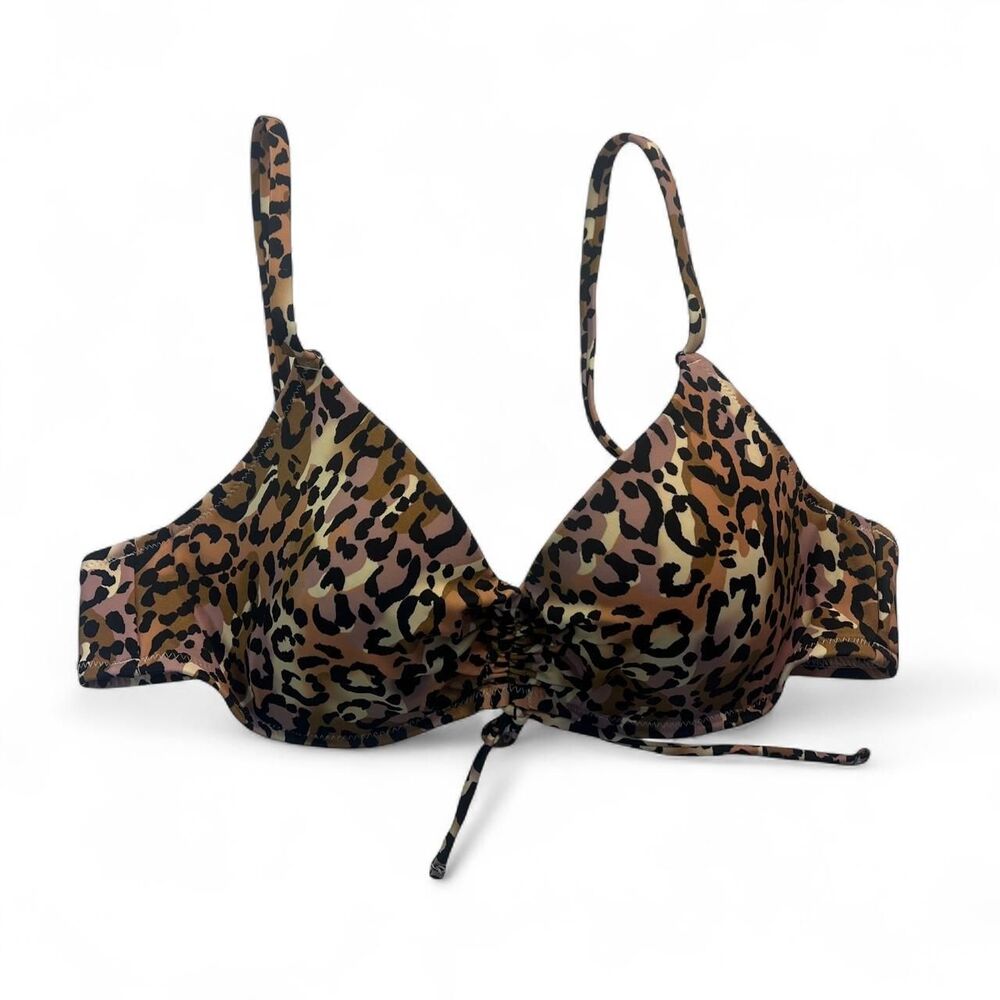 Y2K Shade & Shore Leopard Print Bikini Top Women's Size 36B Swimwear